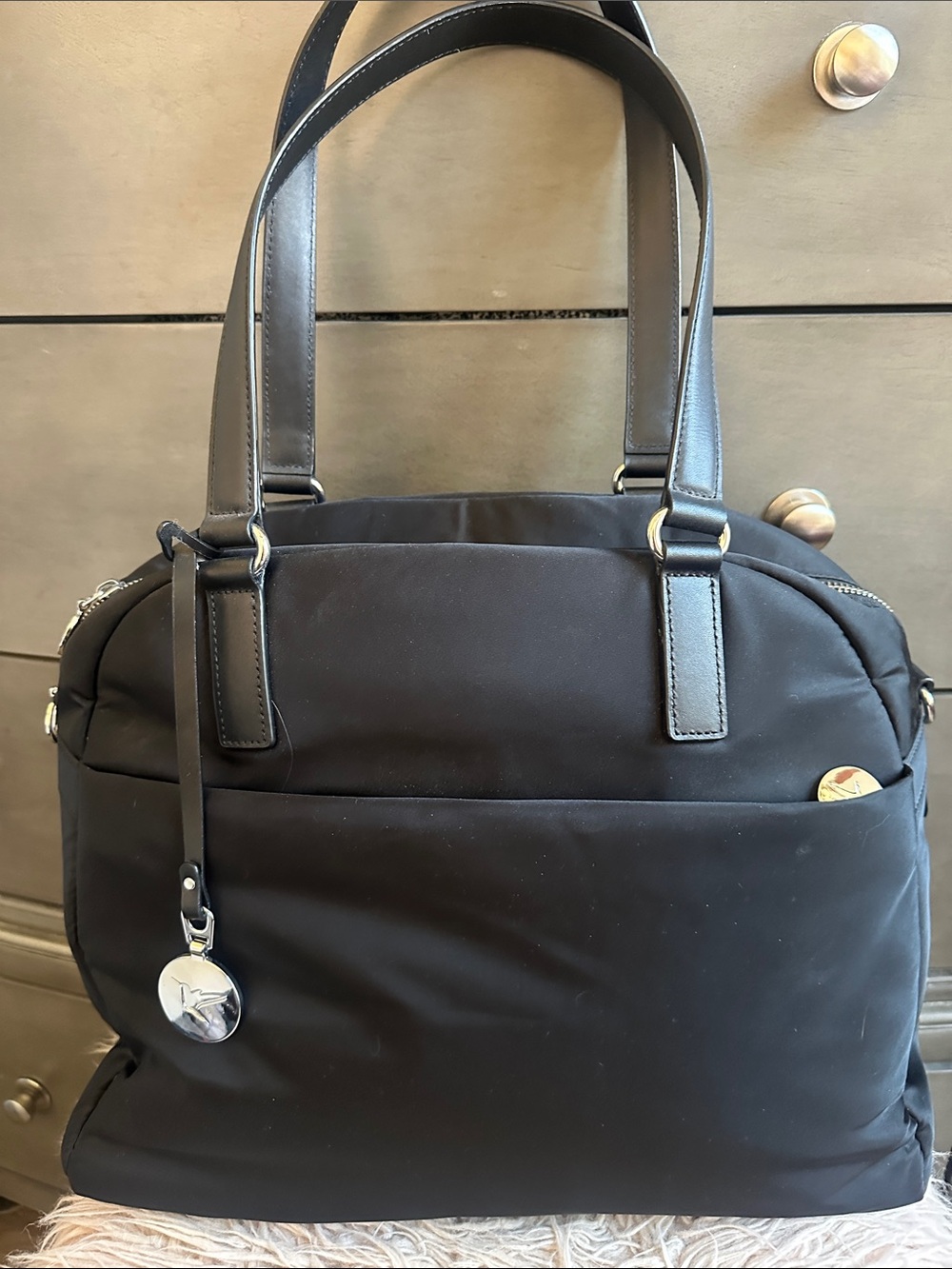 Lo and sons Classic Black Mini Tote Bag with Silver Accent